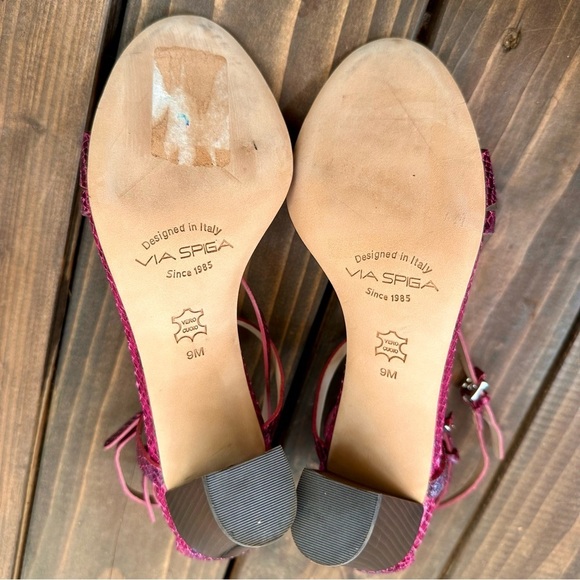 Via Spiga Strappy Block Heel Sandals Berry Snake Print Leather Size 9 - Picture 9 of 13